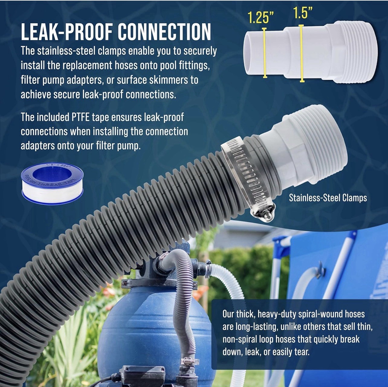 NEW – 1.5&Prime; Heavy-Duty Above Ground Pool Pair of 6 Foot Hose Replacements