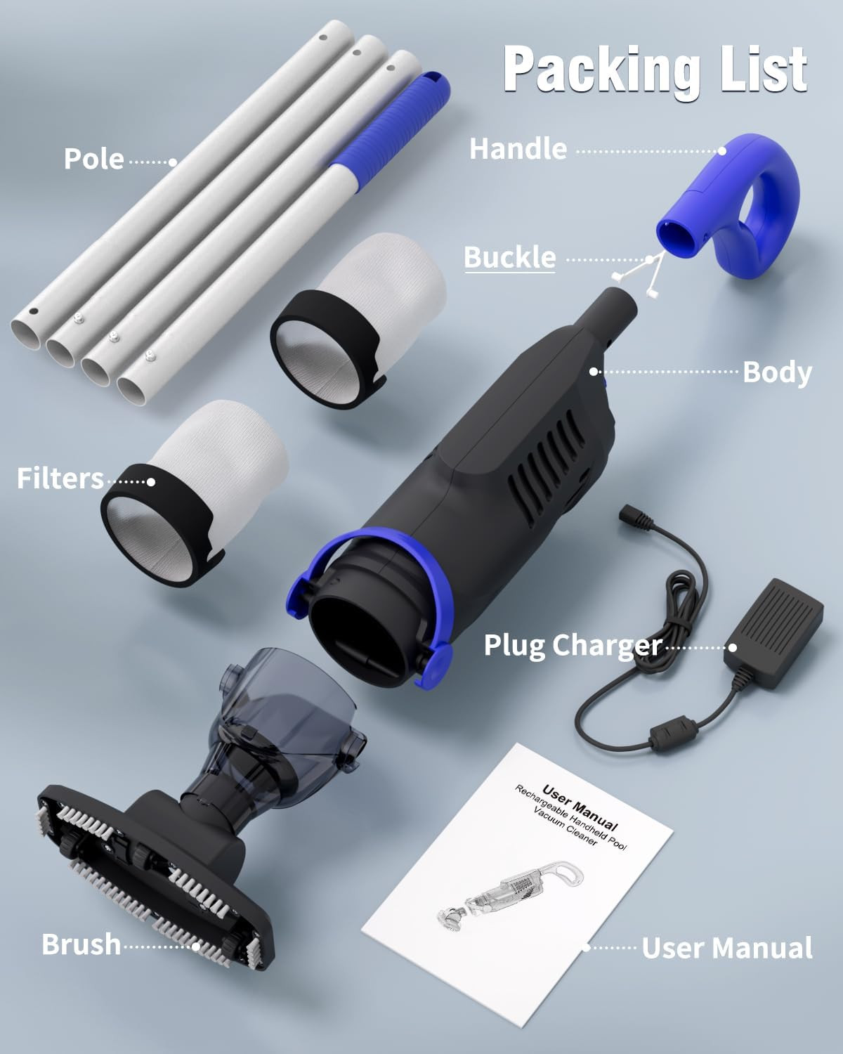 (2026 Upgrade) Little Shark Cordless Pool Vacuum, 60W Motor, 18 GPM Strong Sucti