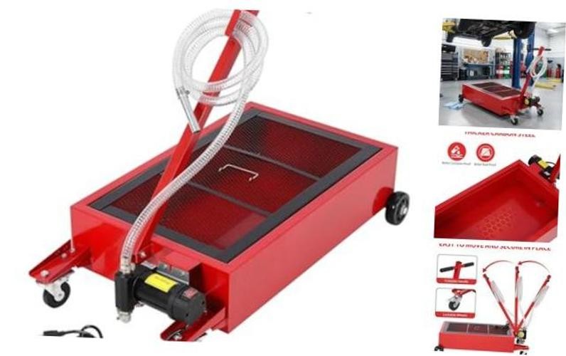 20 Gallon / 76L Low-Profile Oil Drain Tank with 110V Electric Pump — Heavy Duty