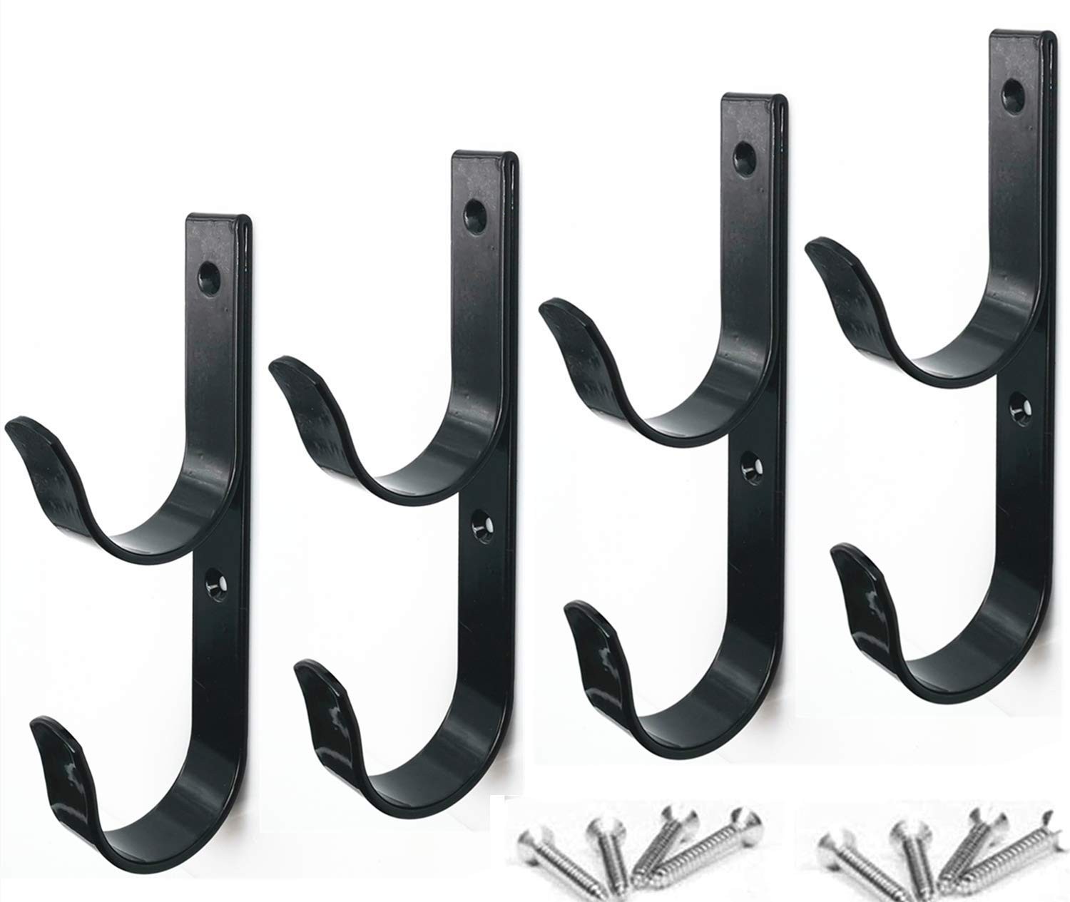 4 PCS Set Wide Pool Pole Hangers Heavy Duty Black Aluminium Holder Hooks with…