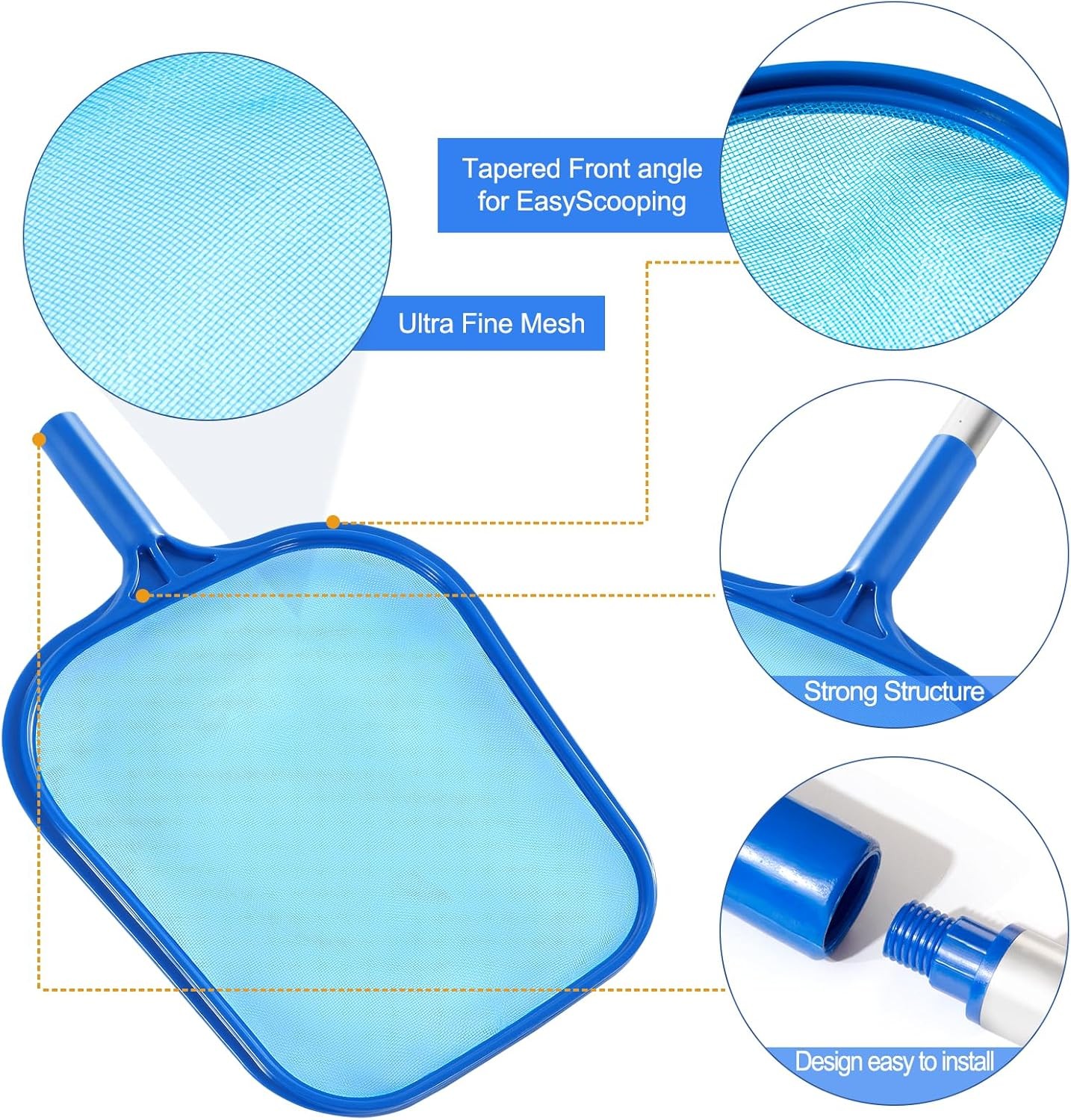 Pool Skimmer Net with 5-Section Aluminum Pole 64&Prime; for Cleaning Pools