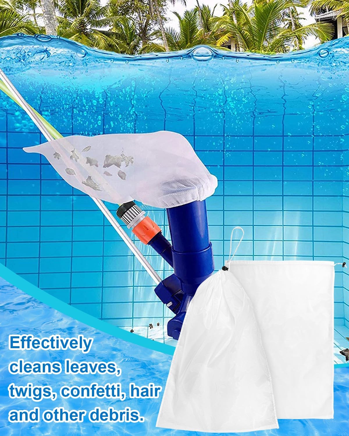 4 Pcs Pool Fine Mesh Filter Bags, Pool Replacement Net Vacuum Bags with Locki…