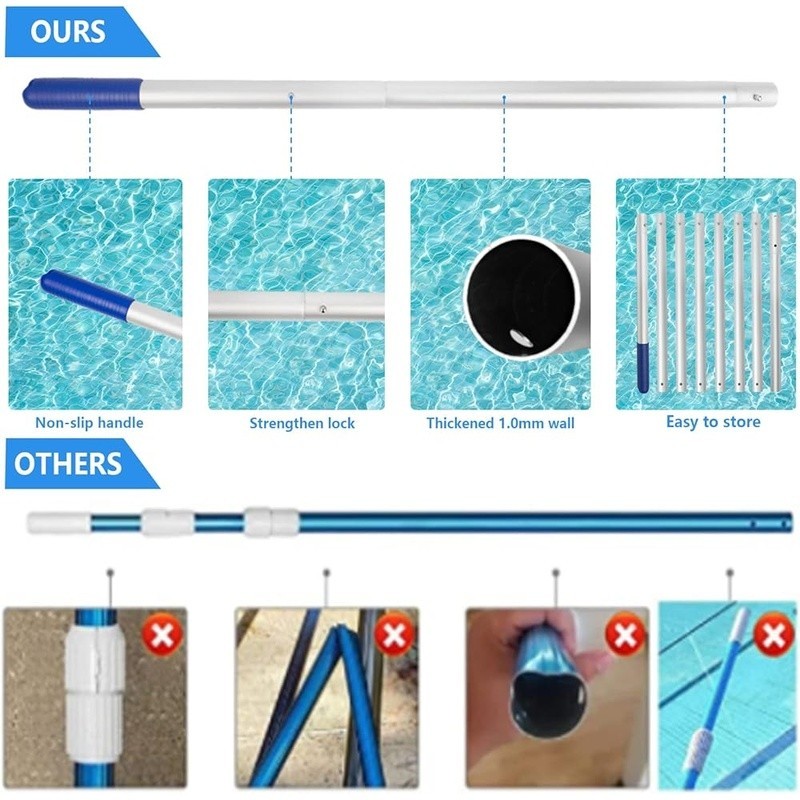 Heavy Duty Pool Rake Skimmer Net W/ 10ft Adjustable Pole Easy Debris Cleanup New