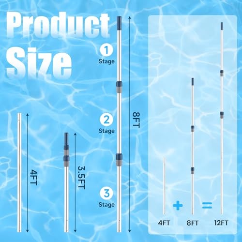 Professional 12 Foot Telescopic Aluminum Swimming Pool Pole – Attach 12ft