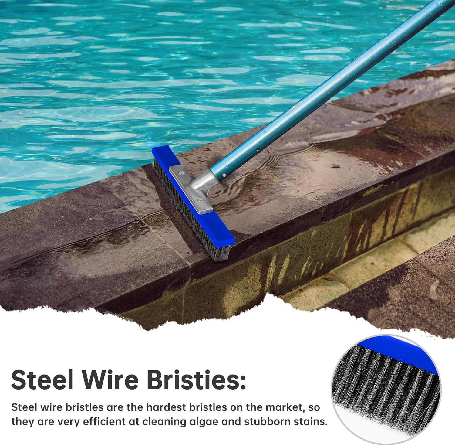 Heavy Duty Pool Brush Head，10-Inch Metal Pool Brushes Head with Stainless Steel