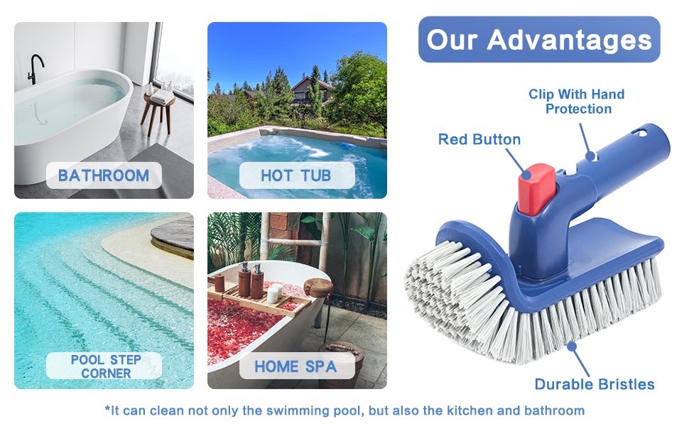 Pool Brush Head for Cleaning Walls, Steps & Corners, Rotatable Hand Scrub