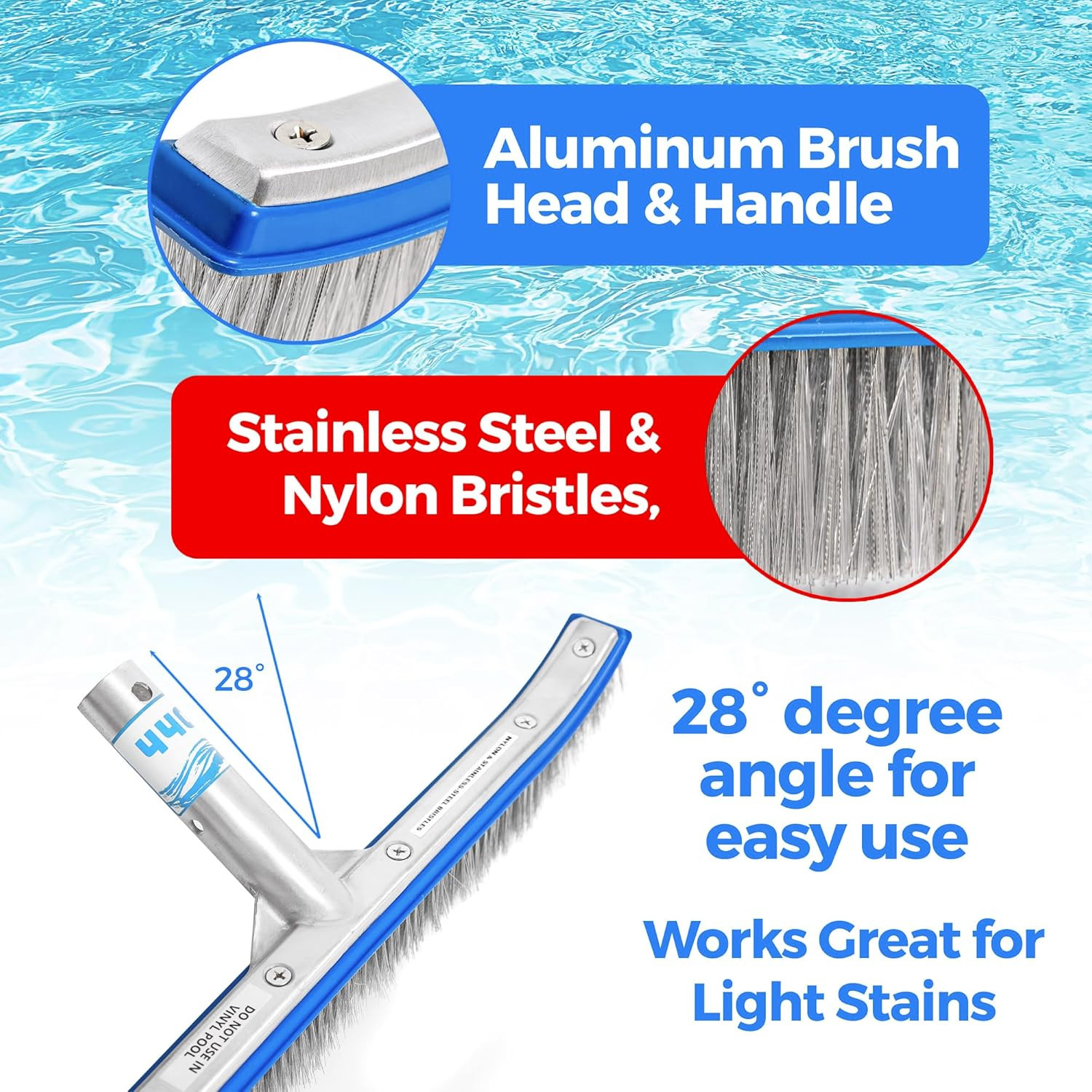 Combo Nylon and Stainless Steel Pool Brush – 18-Inch Heavy Duty Pool Brush Head