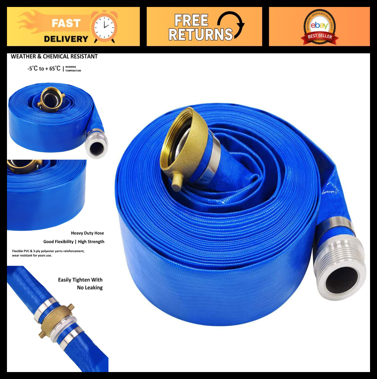 Heavy Duty 1.5&Prime; x 50&prime; Blue PVC Backwash Discharge Hose for Swimming Pools