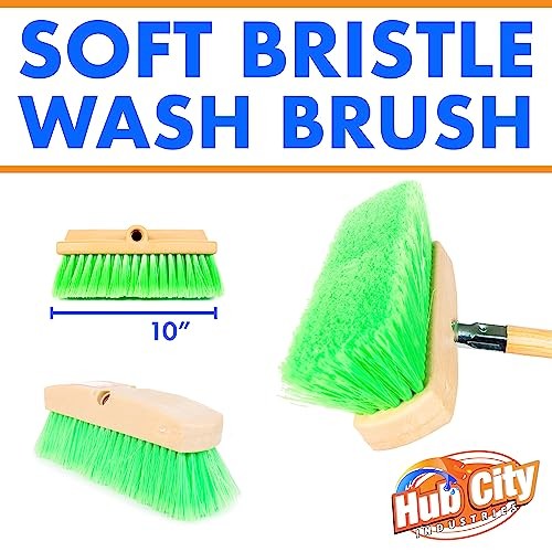 Hub City Industry 10- inch Car Wash Brush, Soft Nylon Bristle, 10&Prime; Wash Green