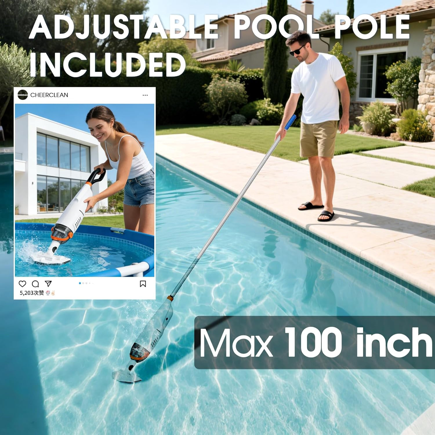 Cordless Handheld Pool Vacuum for above Ground Pools – Upgraded 20GPM Real Sucti