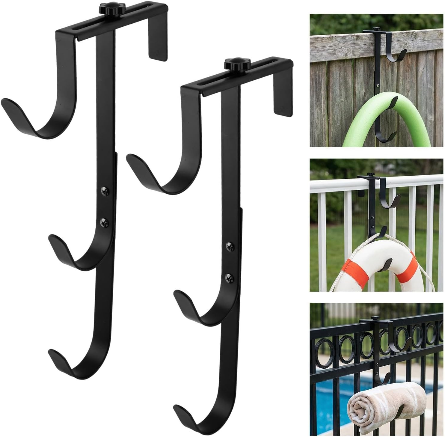 2Pcs Pool Pole Hangers – Adjustable Heavy Duty Hooks for Skimmers, Rakes, Brushe