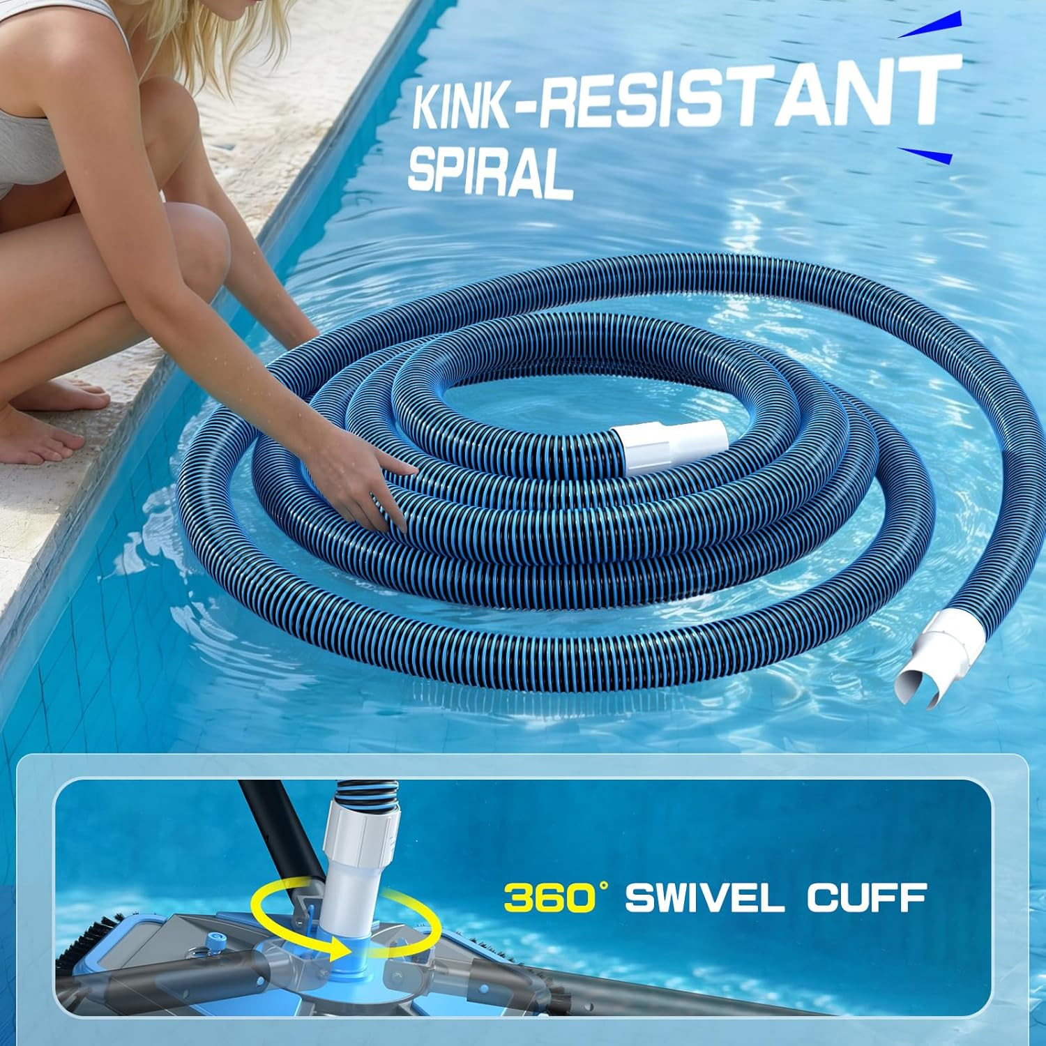 Upgrade Pool Vacuum Head with Side Brush & 360° Swivel Cuff, Heavy Duty Manual K