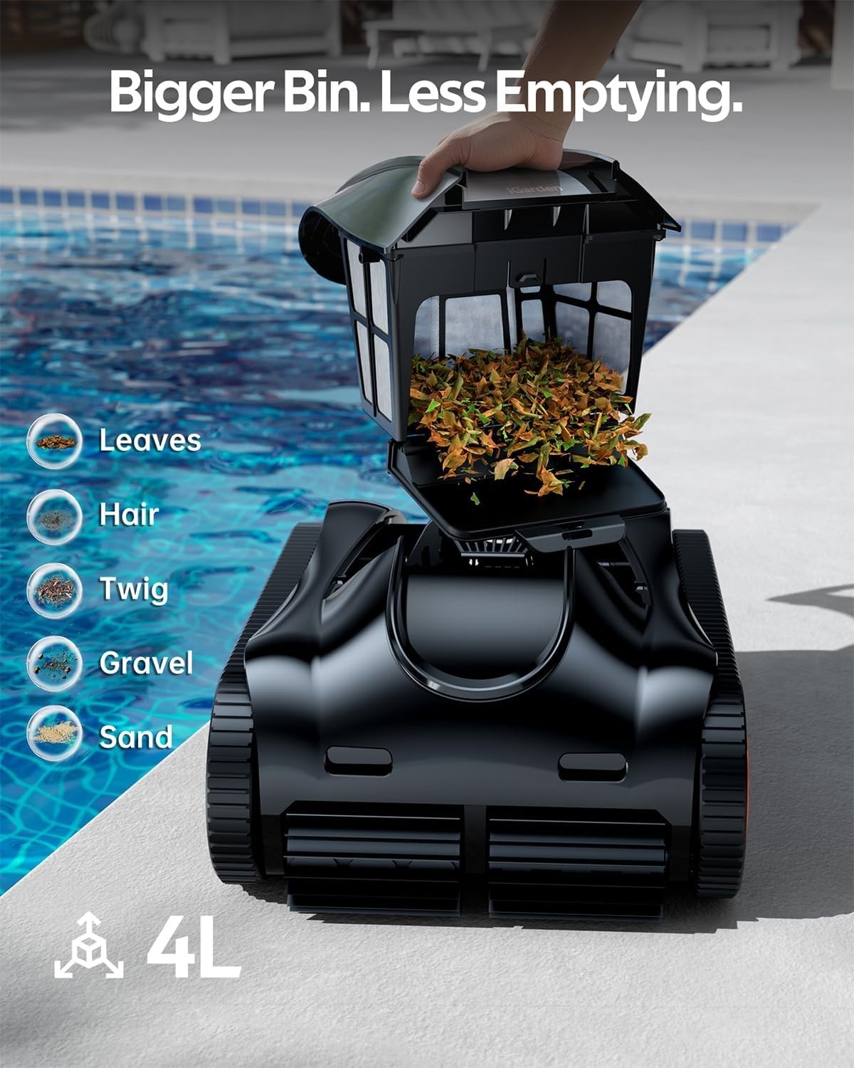 4-in-1 Cordless Robotic Pool Cleaner AI Control Self-Park Black