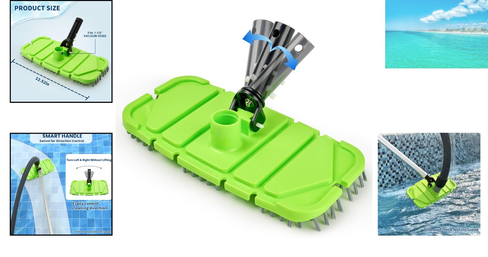 Weighted Flexible Pool Vacuum Head with Smart Swivel Handle for Deep Cleaning