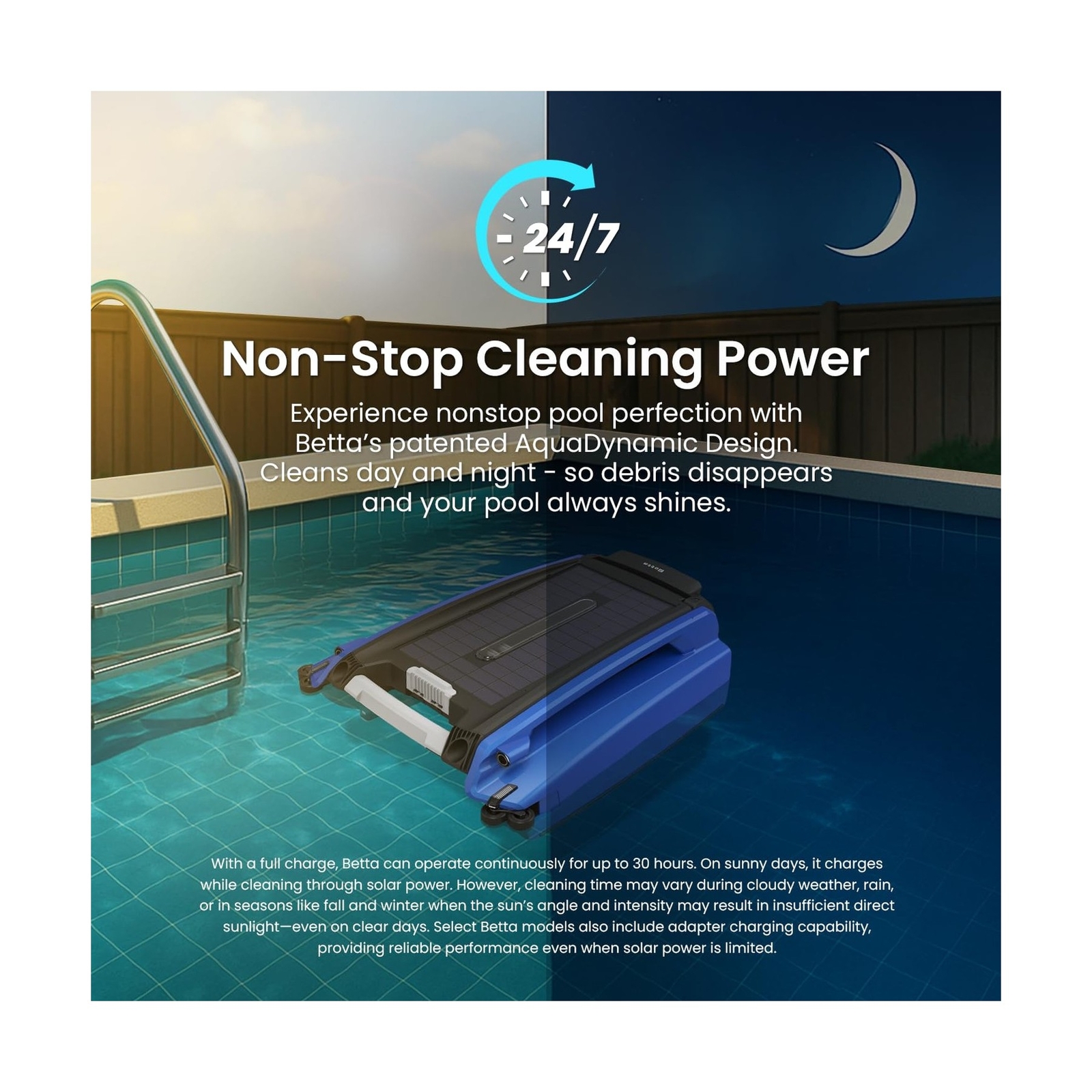 Betta SE Solar-Powered Robotic Automatic Pool Skimmer Cleaner with Carrying a…
