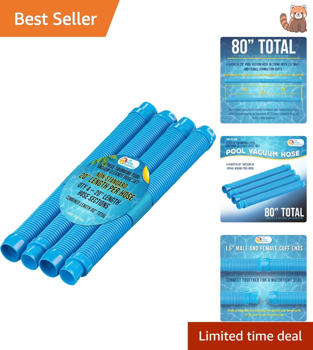 4-Piece 20&Prime; Pool Vacuum Hose Set – Flexible Extensions for Easy Maintenance