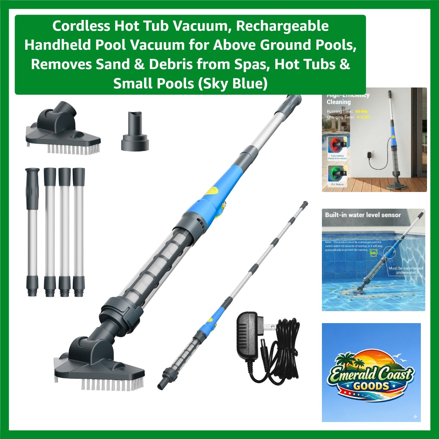 Cordless Hot Tub Vacuum for Above Ground Pools – Rechargeable & Lightweight