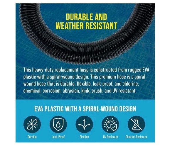 PH-403 3Ft Heavy-Duty Above Ground Pool Hose 1.5&Prime; Black Filter Connecting Hose