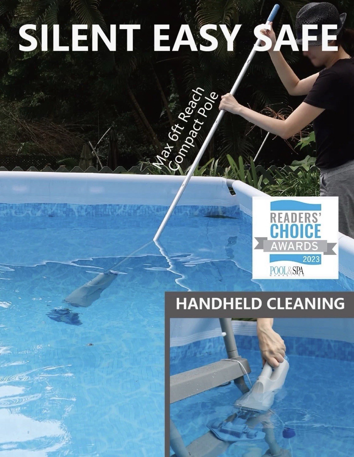 2024 Cordless Rechargeable Pool Vacuum with Adjustable Pole & Brush Heads