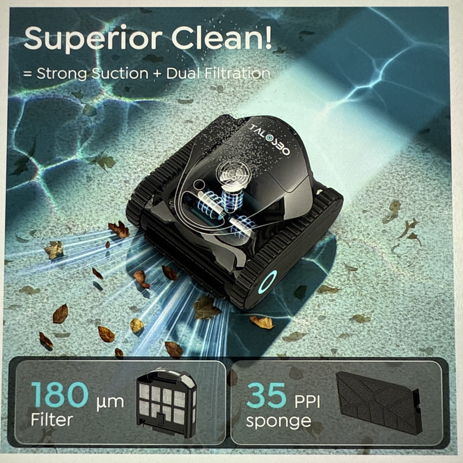 TALOSBO C1 Robotic Pool Cleaner, 180 m, 1615 sq.ft, Dual Filter, Smart Nav, App