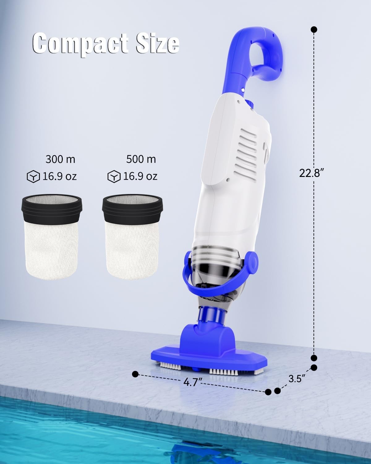 Upgraded Cordless Handheld Pool Vacuum – 3800L/H Suction, 5000mAh Battery, 3-Hea