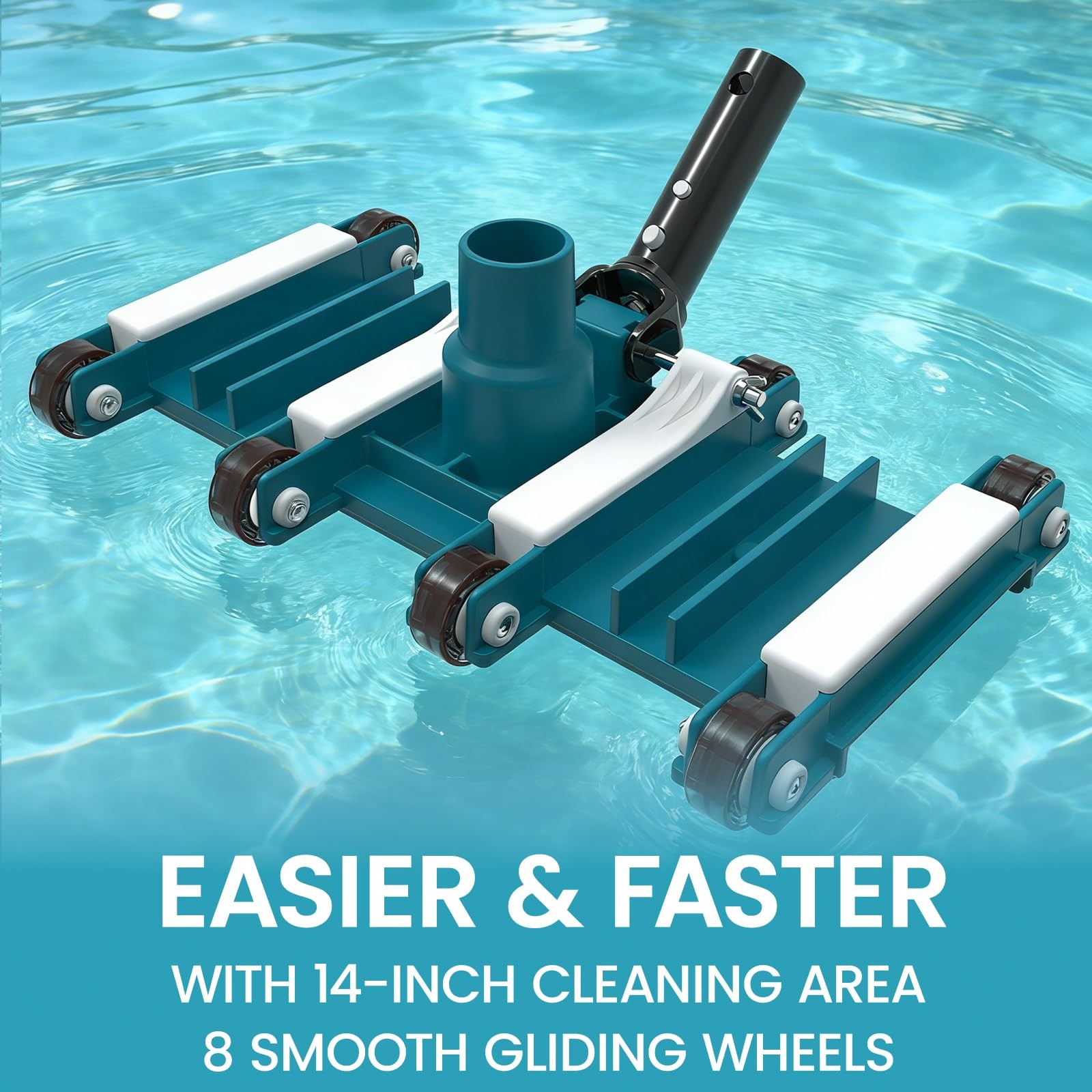 POOLWHALE 14&Prime; Flexible Pool Vacuum Head with Wheels, Flexible, Turquoise