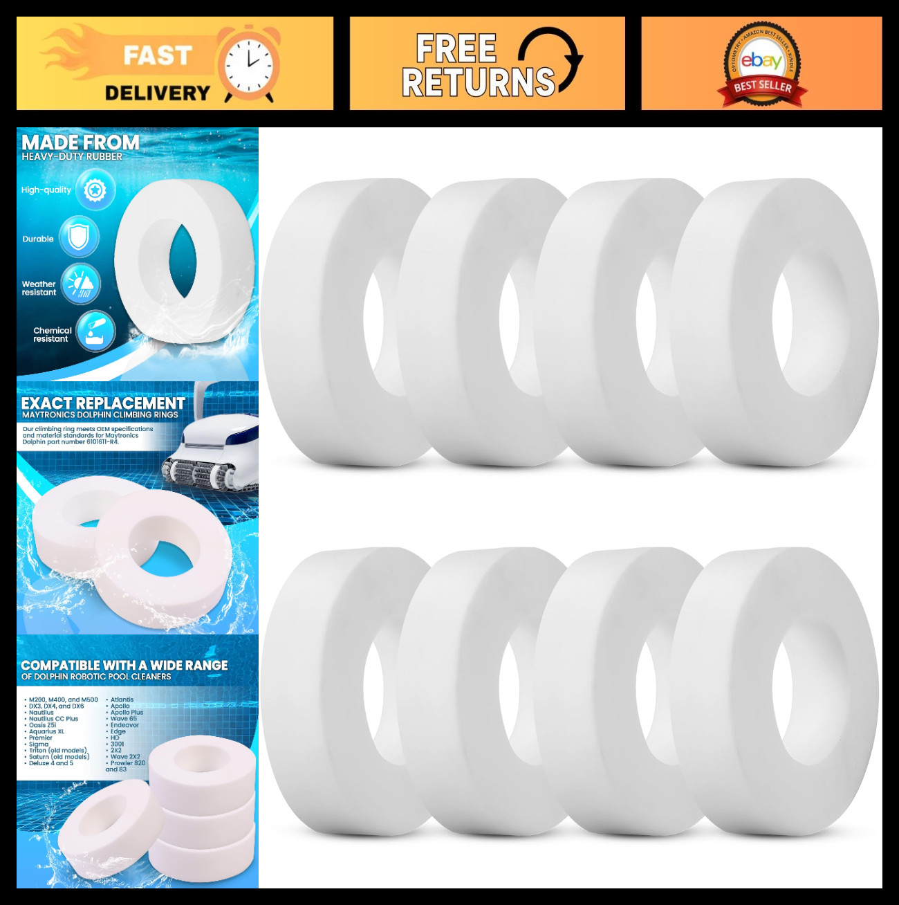 8-Pack Climbing Ring Replacement for Dolphin M200 M400 M500 Nautilus DX3 DX4 DX6