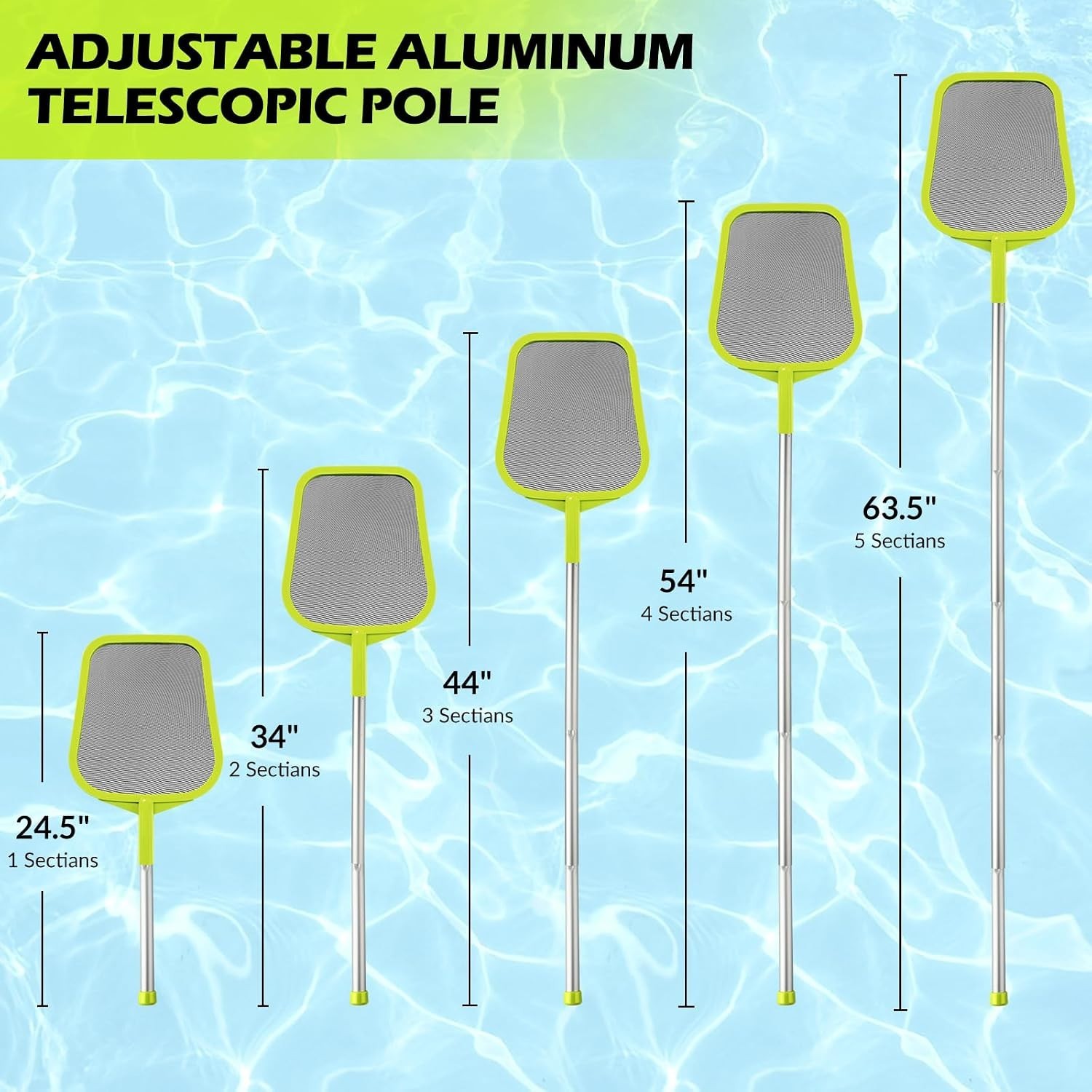Pool Skimmer – Pool Skimmer net with pole, 5 Section AdjustableTelescopic Alu…