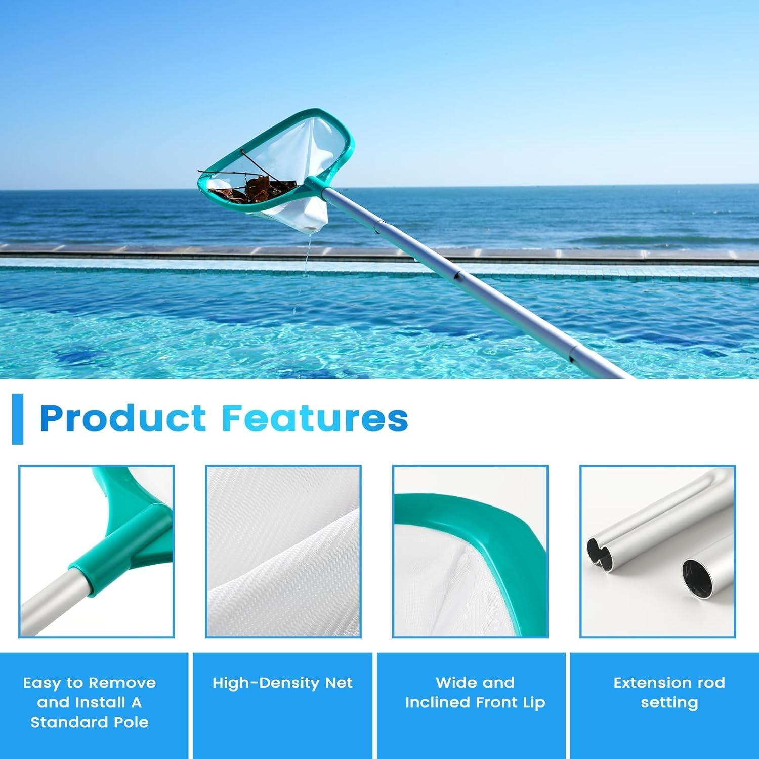 Pool Skimmer – Pool Skimmer Net with 5 Aluminum Pole Sections 67 », Skimmer N…