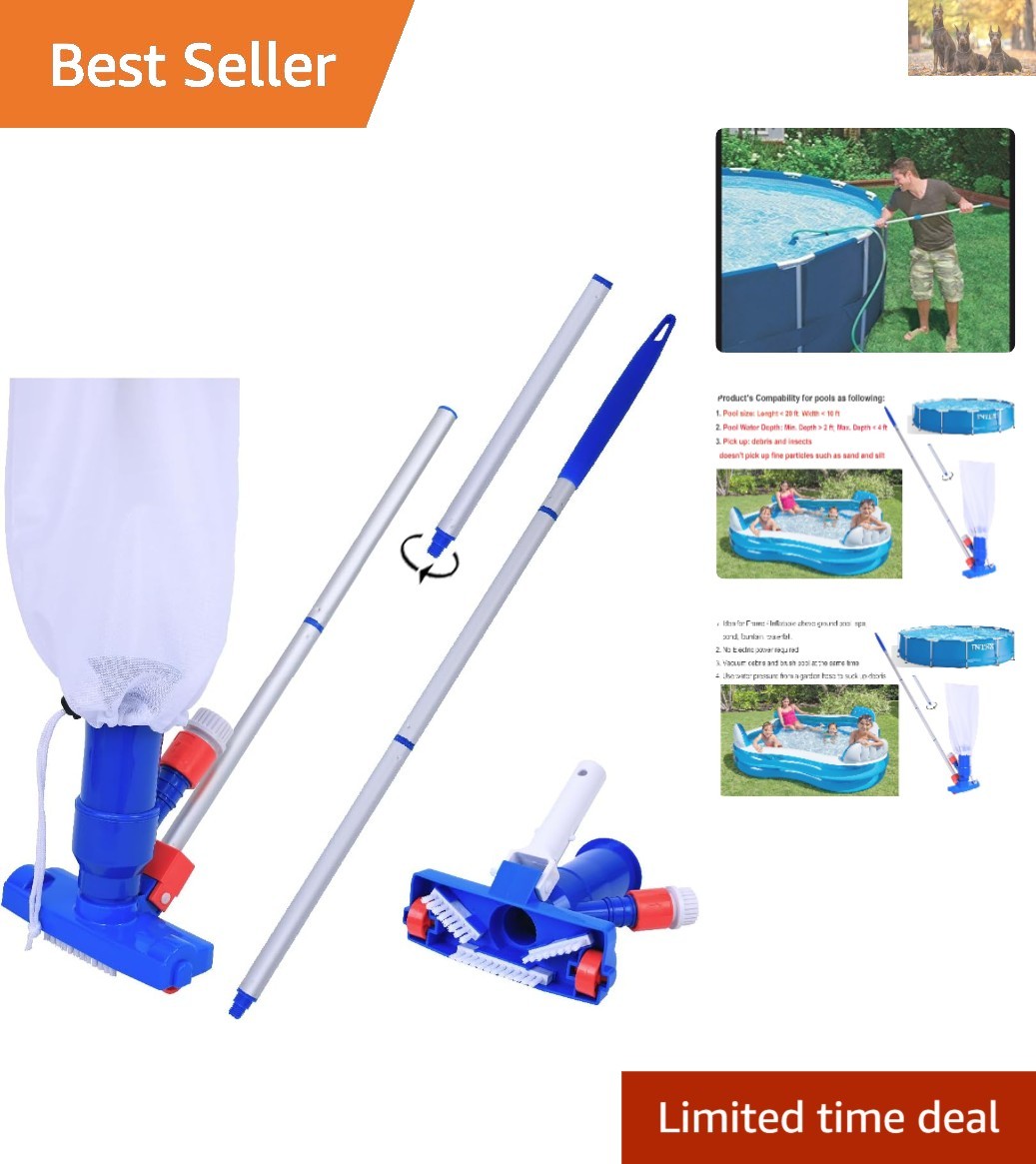 Water Pressure Powered Jet Vacuum with Extra Head Handle for Easy Pool Cleaning