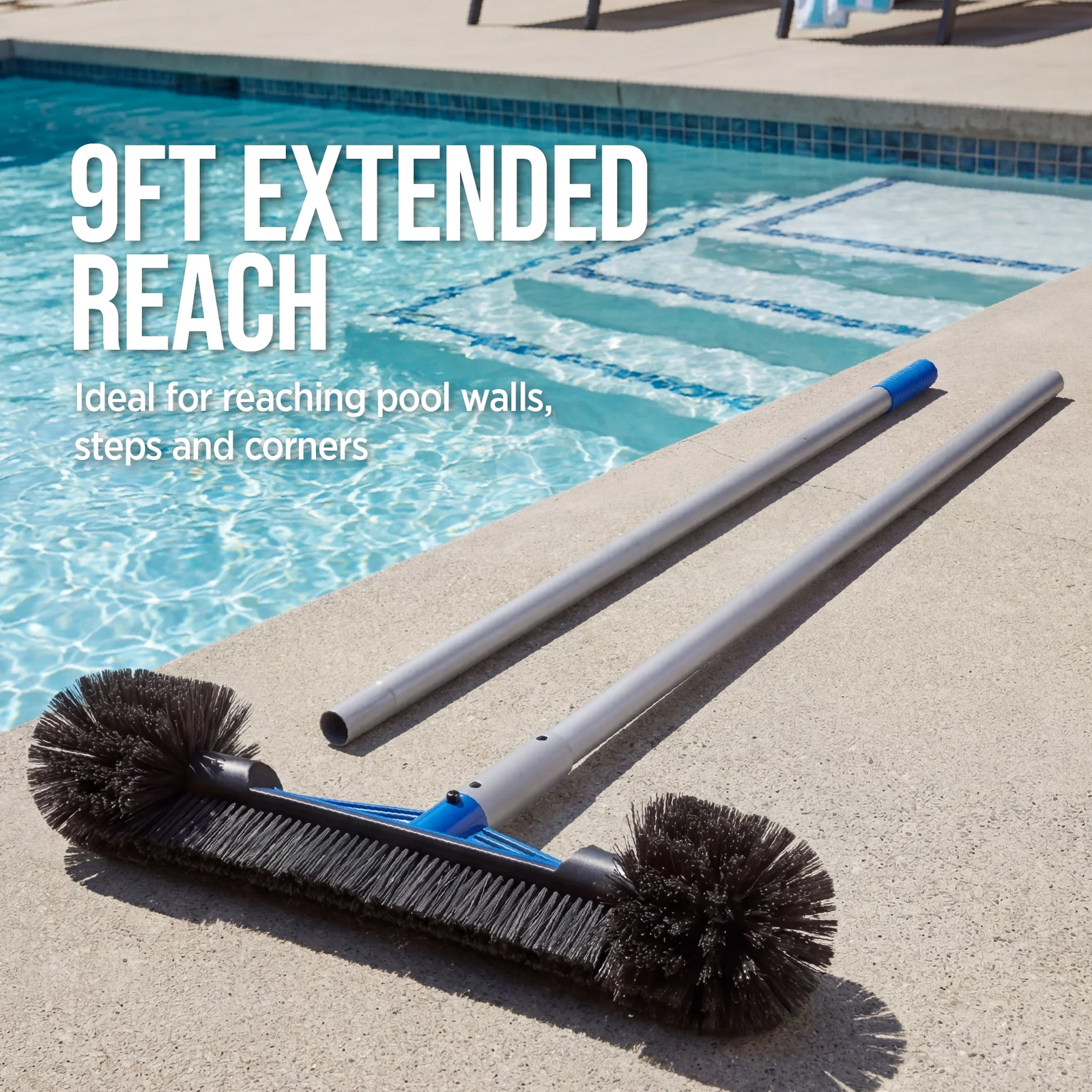 20&Prime; Pool Brush with 9 Ft Aluminum Pole Heavy-Duty Swimming Pool Wall & Floor …