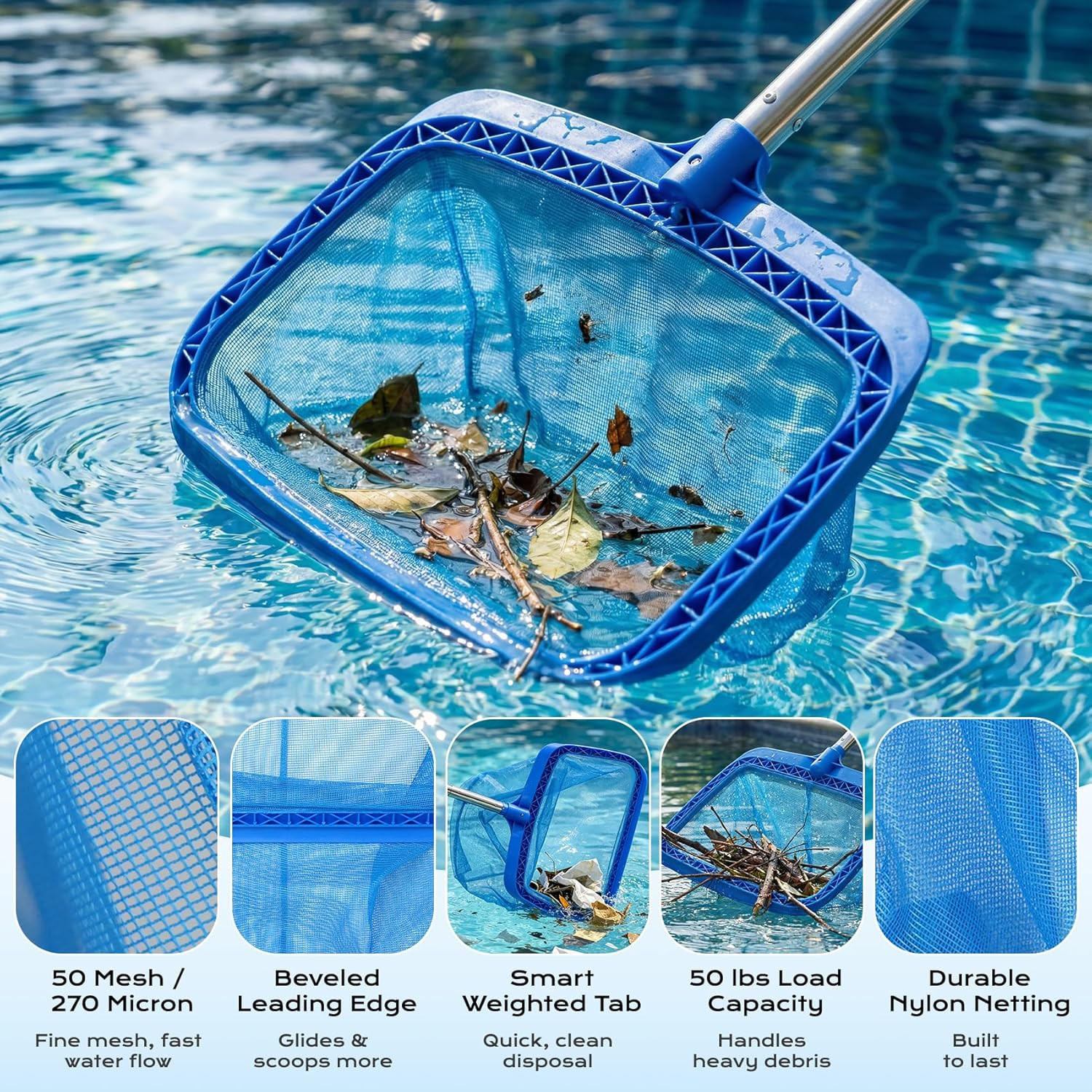 Pool Cleaning Kit with Telescopic Pole, Pool Net with Pole & Dual Skimmers – Pre
