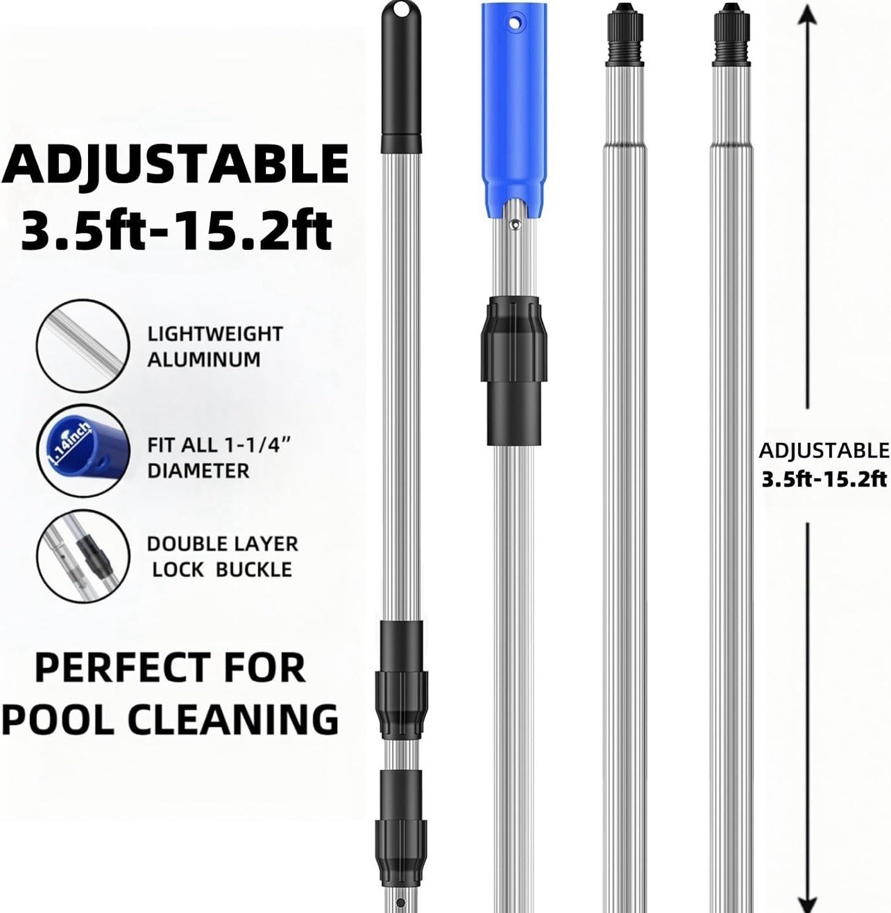 TOPDING & HZ Professional15.2 Foot Pool Pole Telescoping Swimming Pool 15.2ft