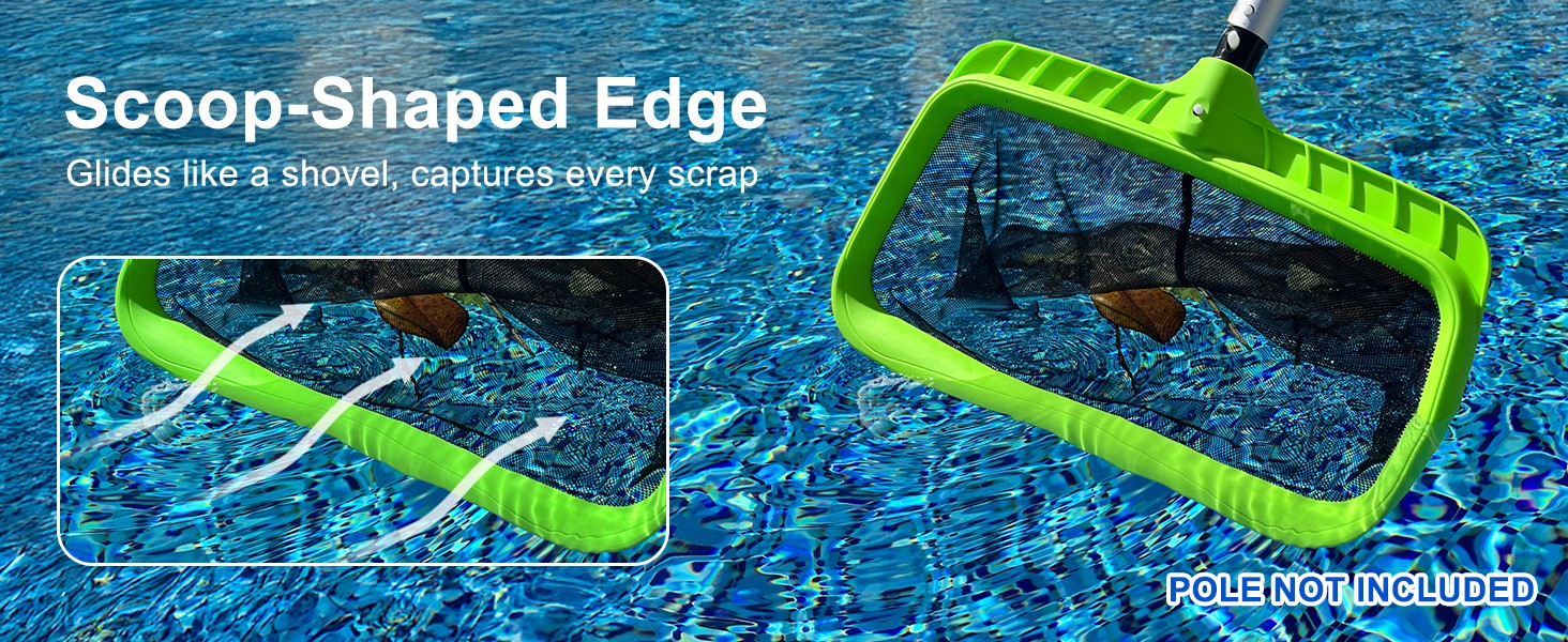 Swimming Pool Leaf Skimmer Net, Reinforced Frame Deep Rake Net