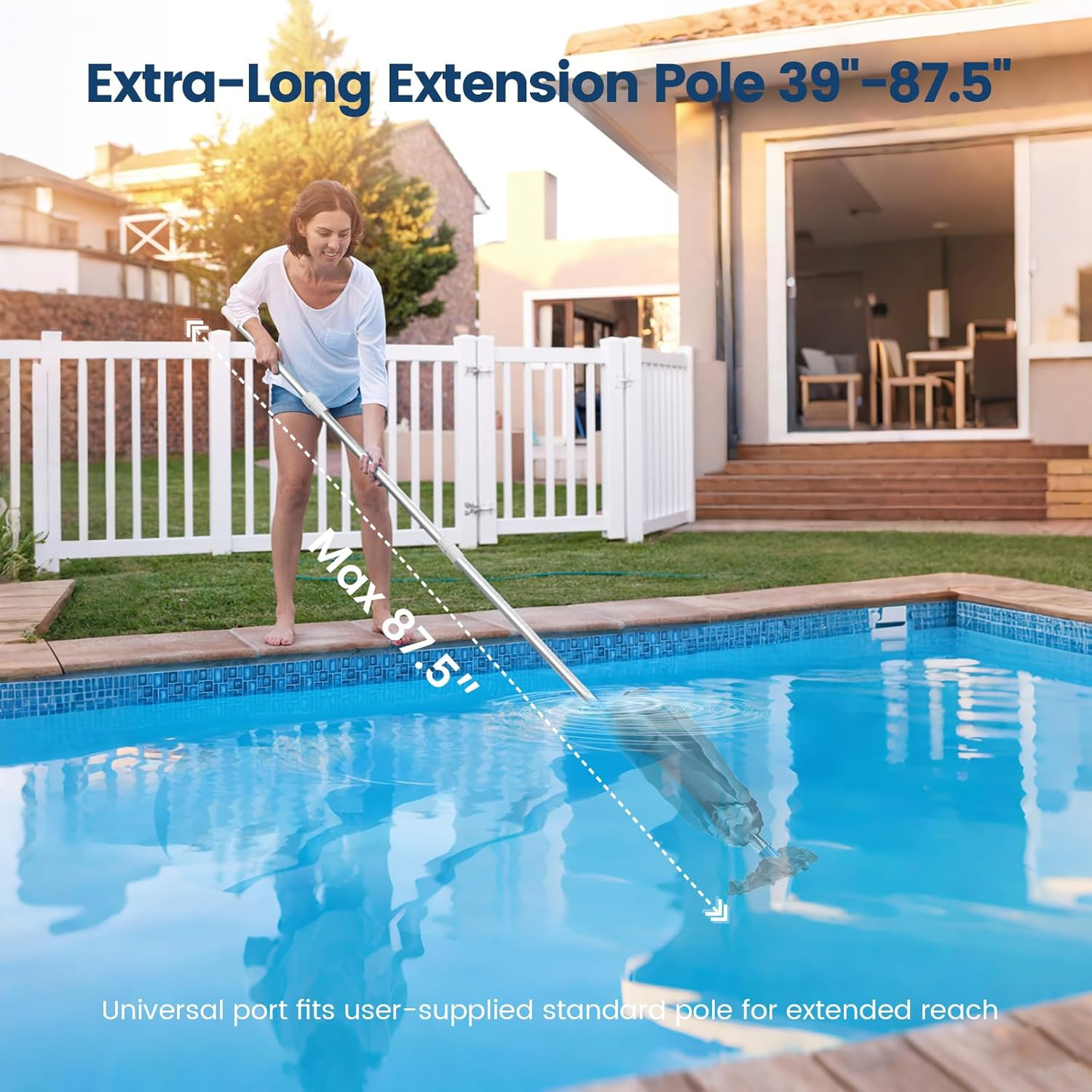 Cordless Pool Vacuum for Above Ground Pool with Telescopic Pole, 18.5 GPM Powerf