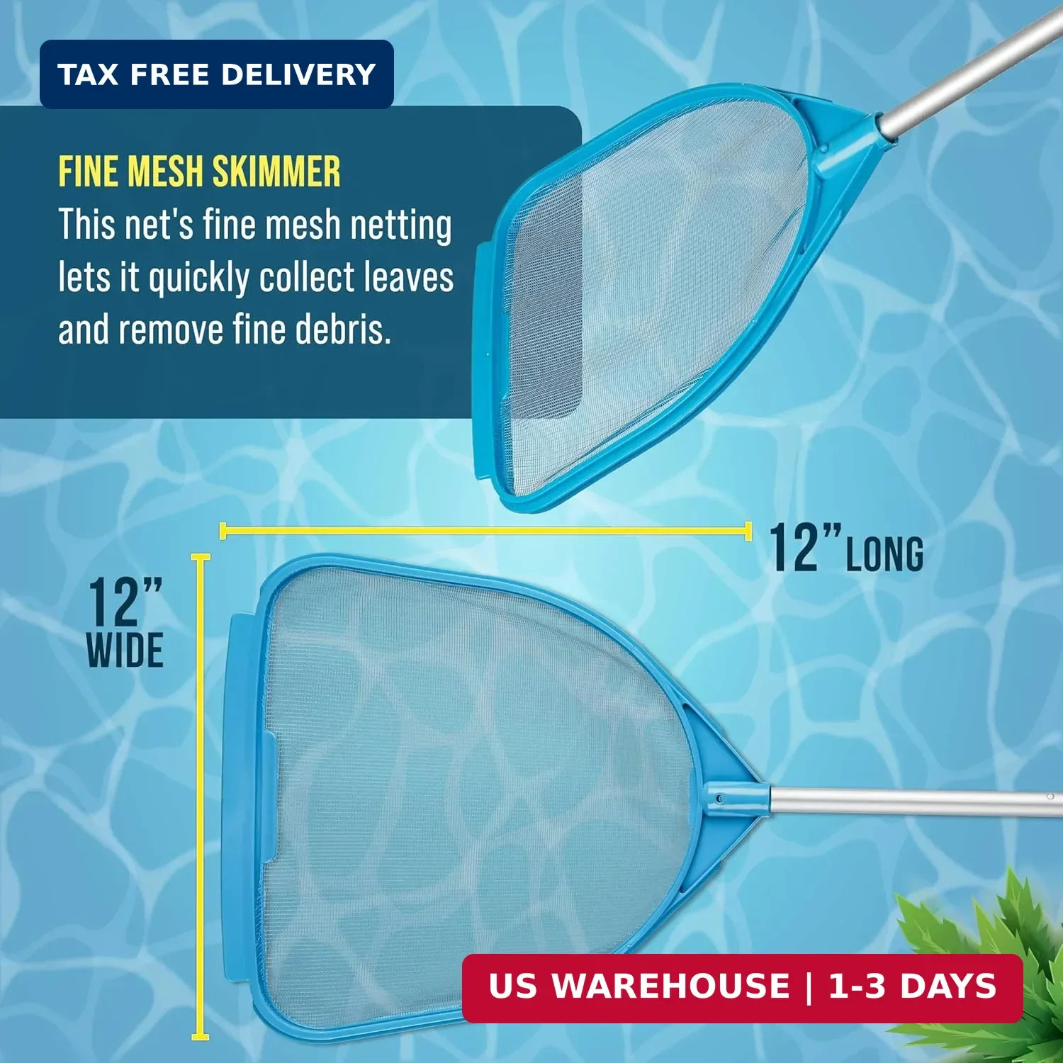 U.S. Pool Supply Pool and Spa Skimmer Net with Pole, Handheld Fine Mesh Pool Ski