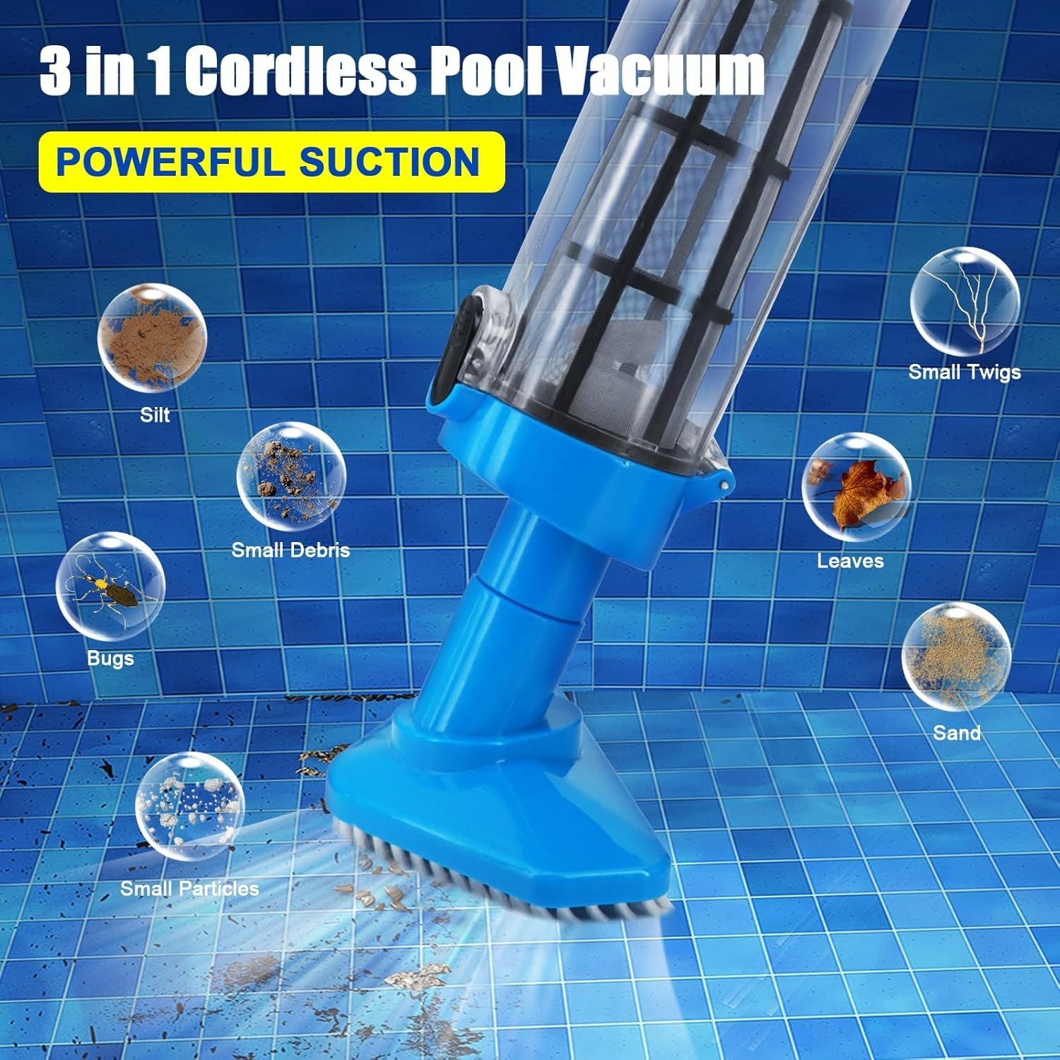 Handheld Pool Vacuum with Telescopic Pole, 3 in 1 Cordless Rechargeable Pool …