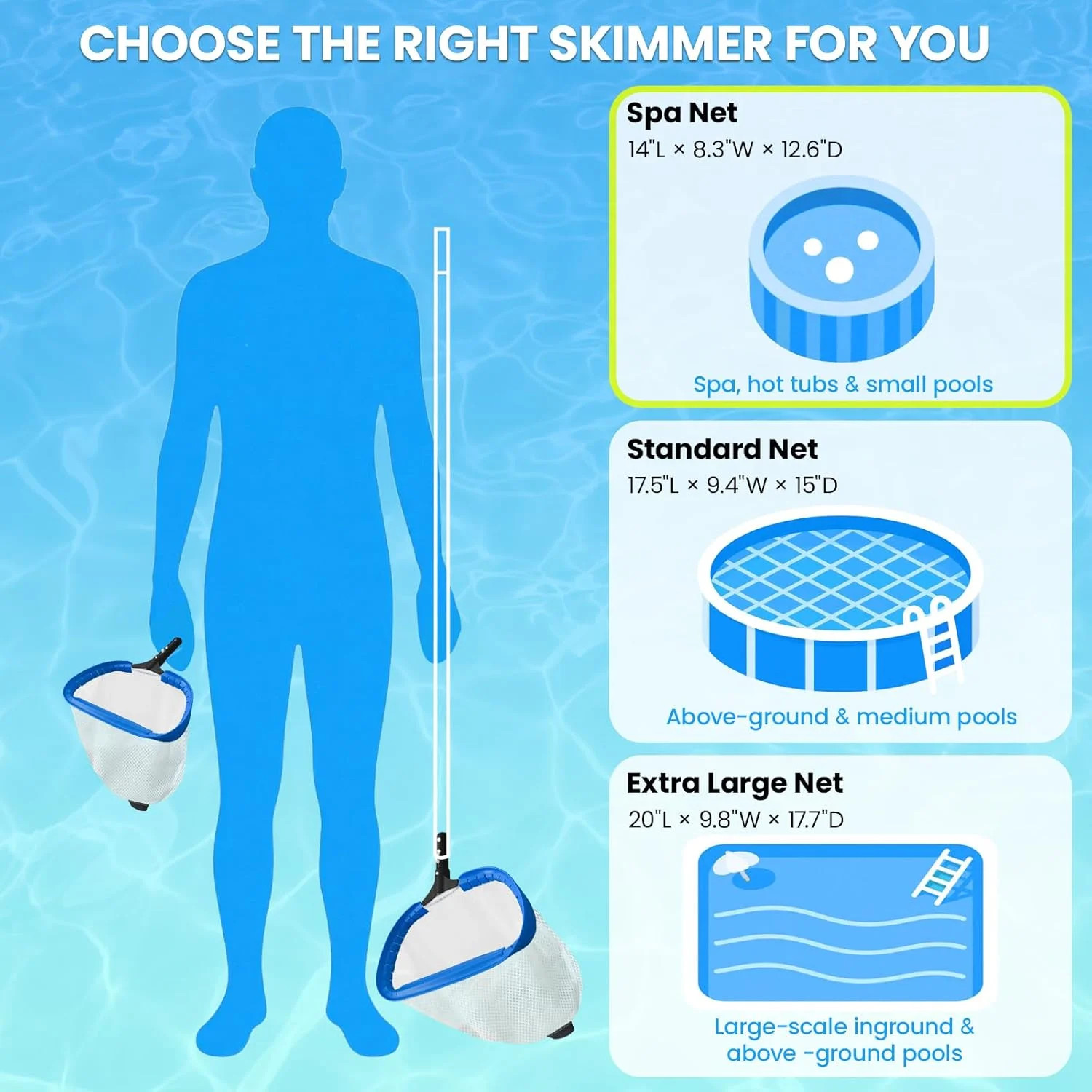 Poolvio 14&Prime; Pool Skimmer Net – Heavy Duty Leaf Net with Aluminum Frame with Diam