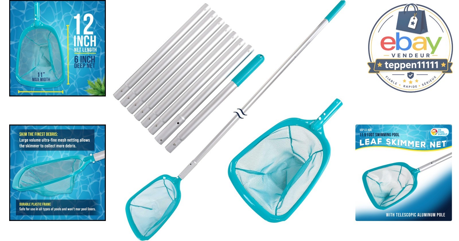 5 Foot Swimming Pool Leaf Skimmer Net Telescopic Aluminum Pole