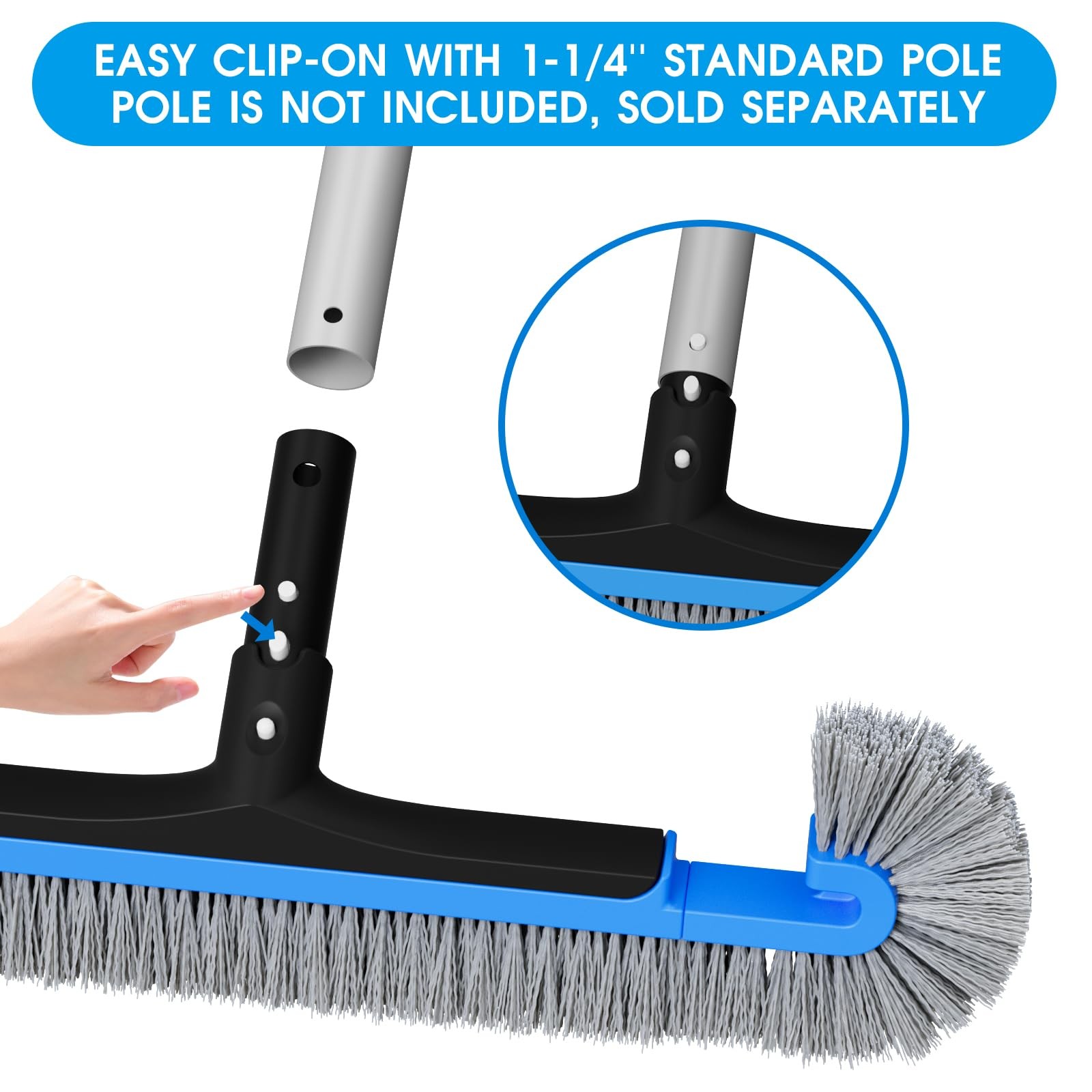 20 » Pool Brush Head for Cleaning Walls, Curved 20 », Blue