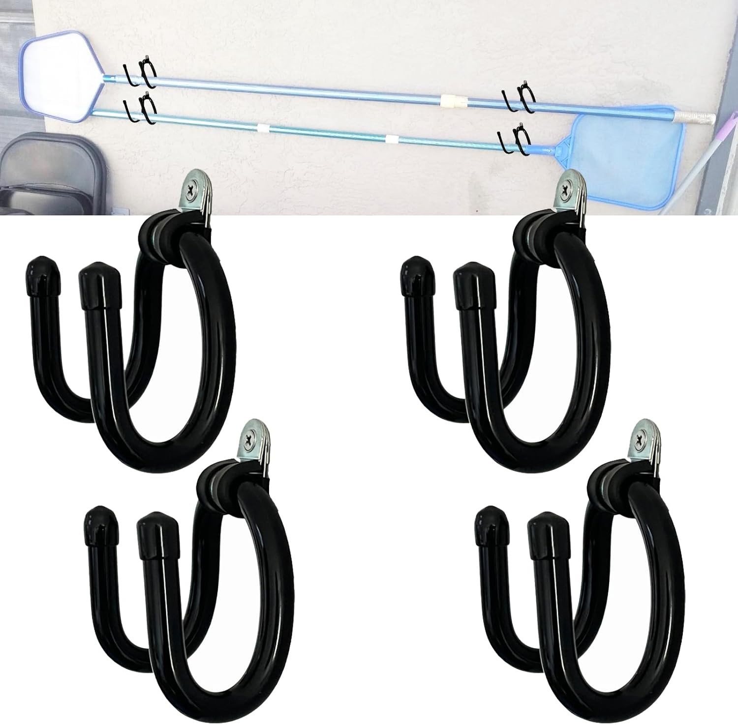 4 Pack Pool Pole Hanger Holder – Wall Mount or Fence Mount, Ideal Hooks for Tele