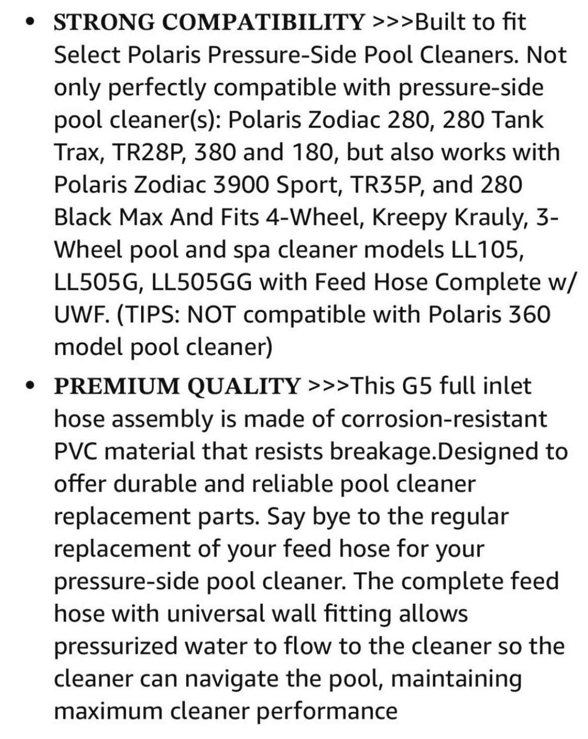 Feed Hose G5 Pool Cleaner Zodiac Polaris 280 380 180 3900 (Not 360) FACTORY SEAL