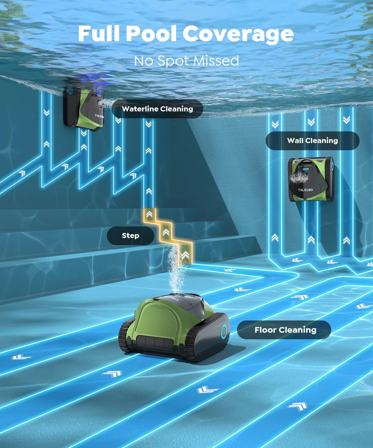 TALOSBO C1 Robotic Pool Cleaner Wall Climbing Waterline Scrubbing Turquoise