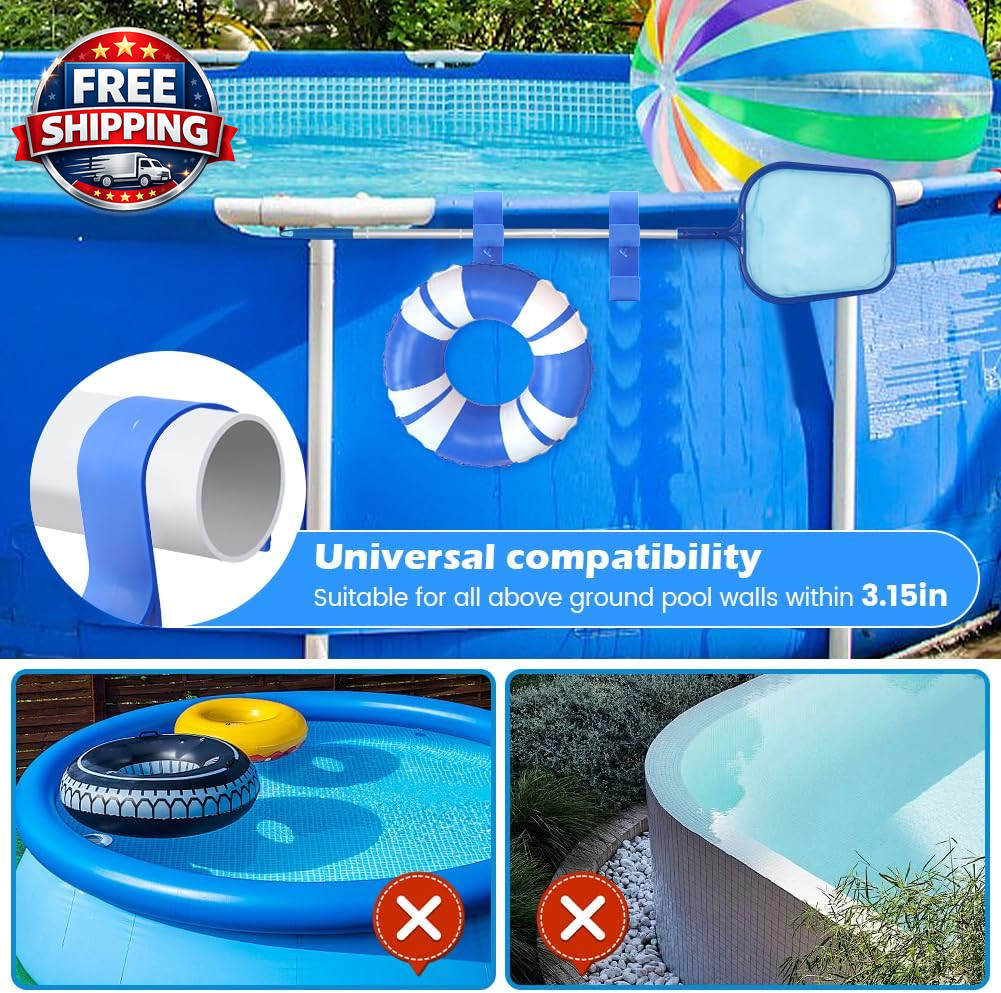 Poolside Pool Leaf Skimmer Net Holder, Swimming Pool Pole Hanger Hooks, 2 Hooks