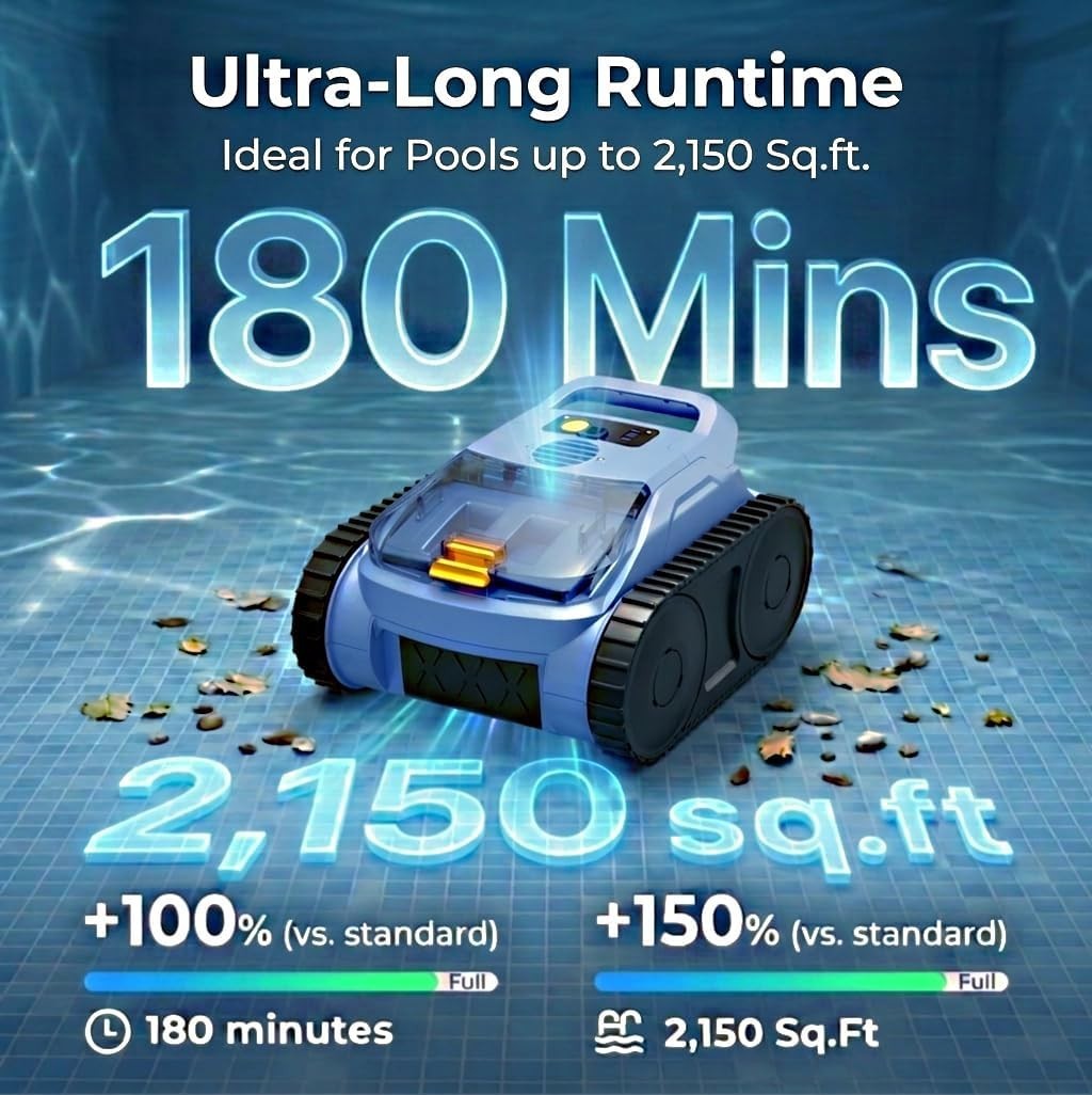 2026 Seauto Robotic Pool Cleaner 180min Cordless Pool Vacuum for Inground Pools