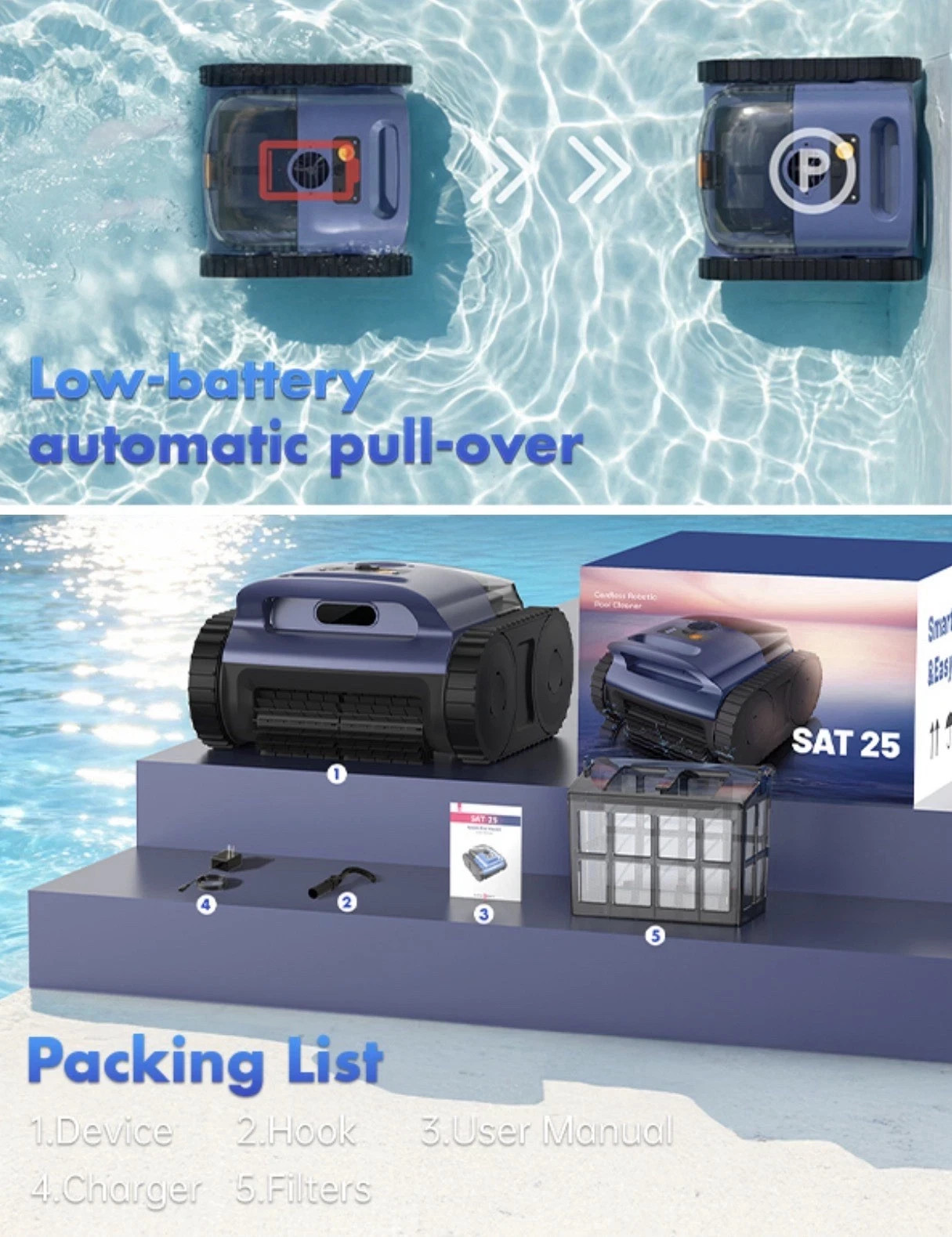 Seauto Pool Vacuum Smart Navigatio Wall and Waterline Cleaning Vacuum To 200m²