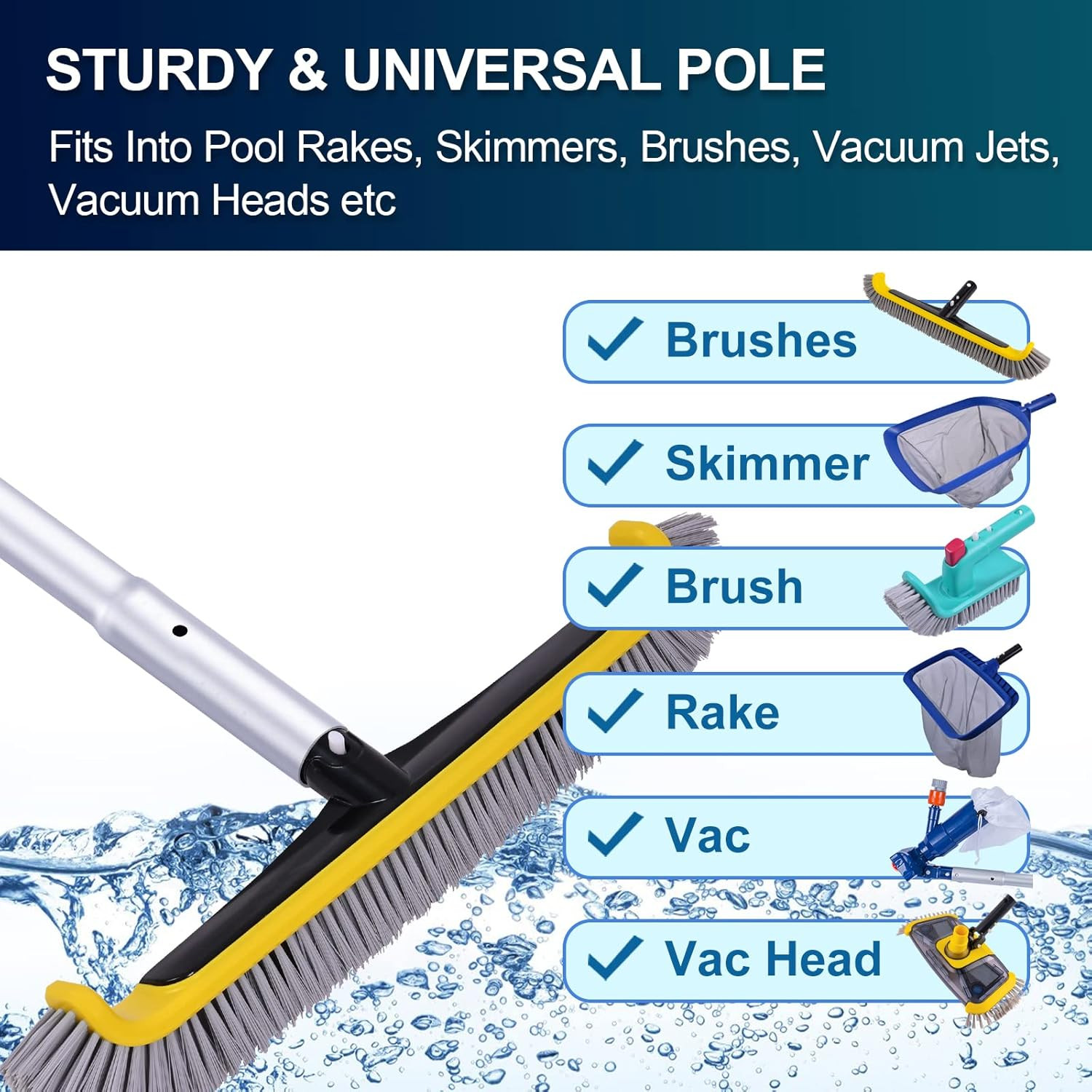 Dual-Handle Anodized Aluminum Telescopic Pool Pole, 10.5 Ft