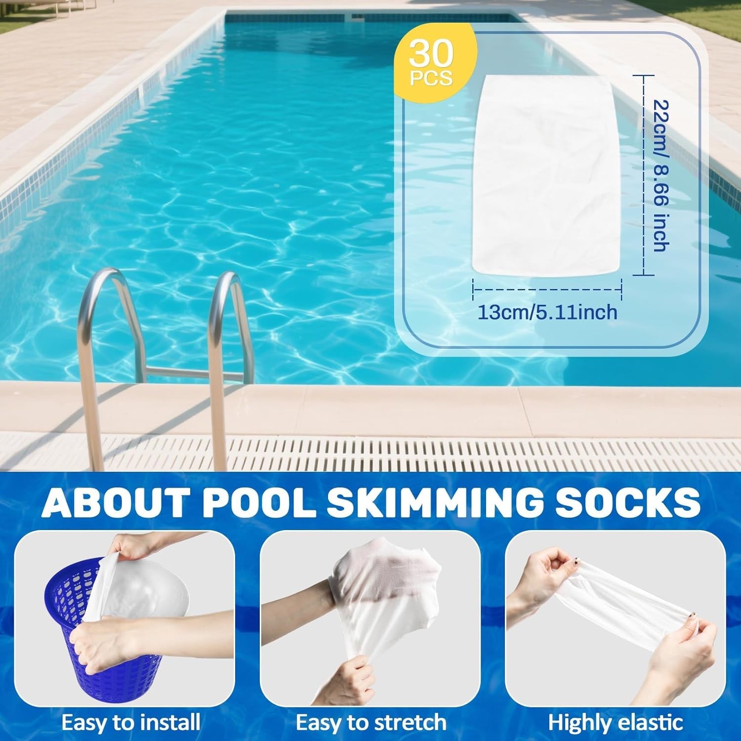 30 Pack Pool Skimmer Socks – Pool Socks for Skimmer Basket, Traps Dog Hair, Sand