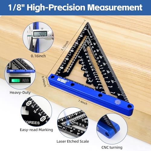 7inch Rafter Square with Carpenter Pencil, 1/8&Prime; Precision Heavy square Blue