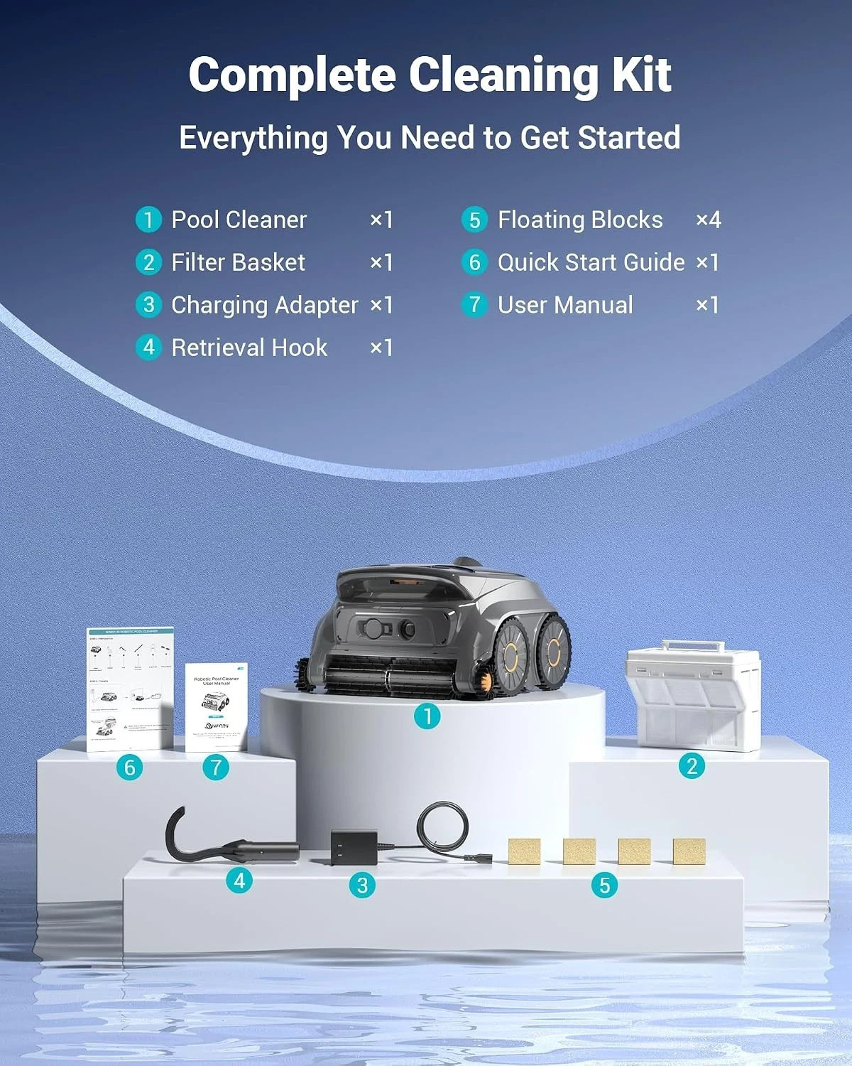 2026 Winny B1 Cordless Robotic Pool Cleaner 4WD Wall Waterline App 120Min 1150sq